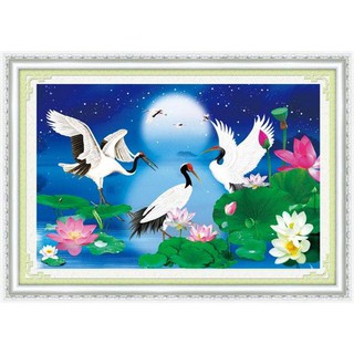Tranh Thêu Chữ Thập 3D Bạch Hạc Diên Niên A1082 (KHÁCH TỰ THÊU) KT:74X51CM