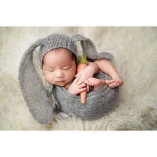 Nón thỏ khăn quấn  size newborn + cà rốt len chọc