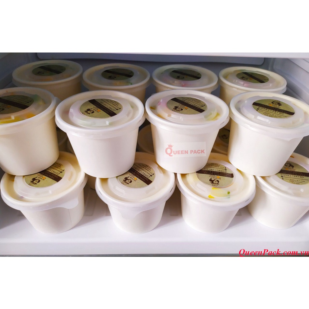 Sỉ 100 Tô Giấy Trắng Nhiều Size 350ml 500ml 750ml 1000ml Kèm Nắp Nhựa Bằng PP Giá Rẻ dùng 1 lần cao cấp