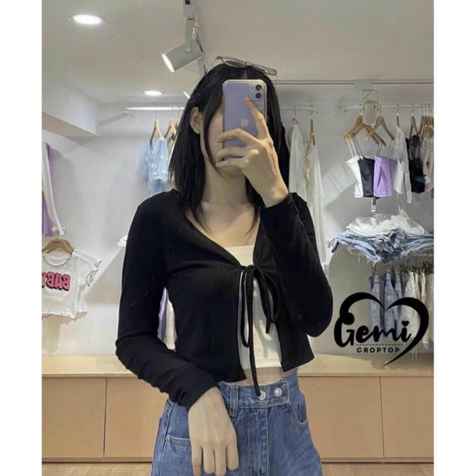 Áo khoác cardigan cột dây croptop - tay dài - hàng vải tốt loại 1 | BigBuy360 - bigbuy360.vn