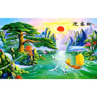 Tranh dán tường VTC Tùng nghênh khách LunaTM-0028 kim sa