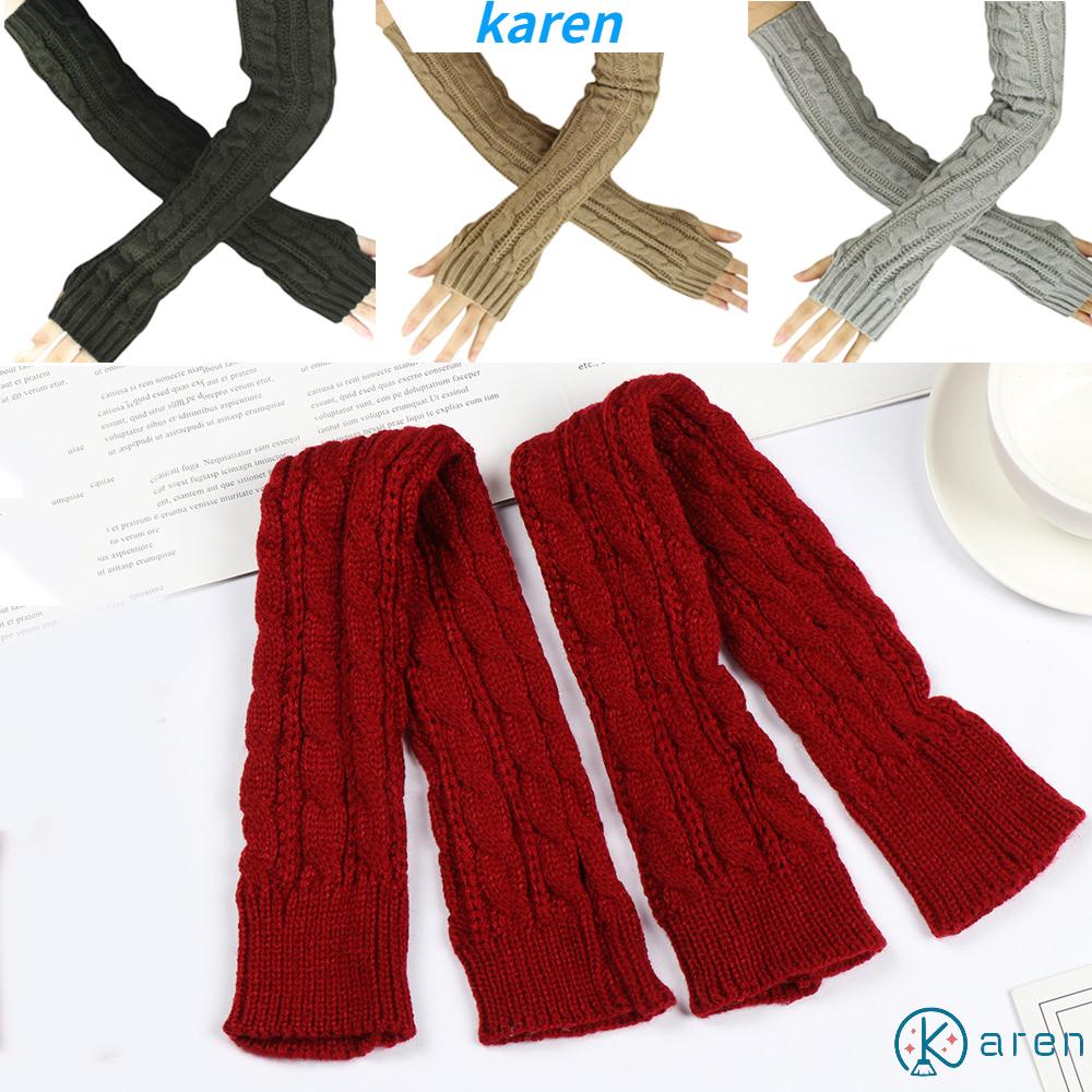 Găng Tay Len Dài 50cm Hở Ngón Thời Trang Thu Đông Cho Nữ