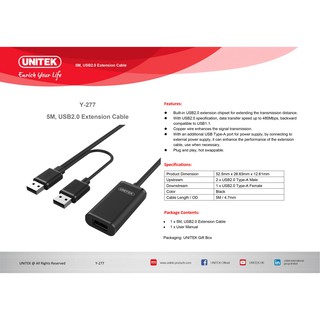 CÁP USB NỐI DÀI 5M 2.0 UNITEK Y-277
