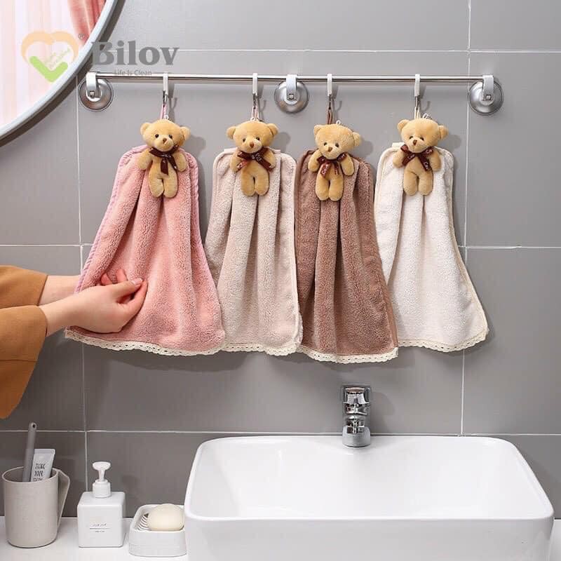 KHĂN LAU TAY COTTON CHÚ GẤU SIÊU XINH (COMBO 2 CHIẾC) - KHĂN LAU NHÀ BẾP COTTON CÓ MÓC TREO THẤM NƯỚC