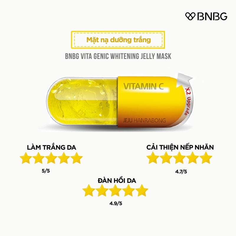 Combo 5 miếng Mặt nạ giấy vàng dưỡng da trắng sáng và đều màu BNBG Vita Genic Whitening Jelly Mask  30ml x5