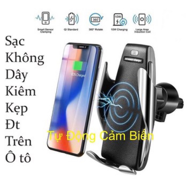 Kẹp điện thoại trên oto kiêm đế sạc không dây S5 | BigBuy360 - bigbuy360.vn