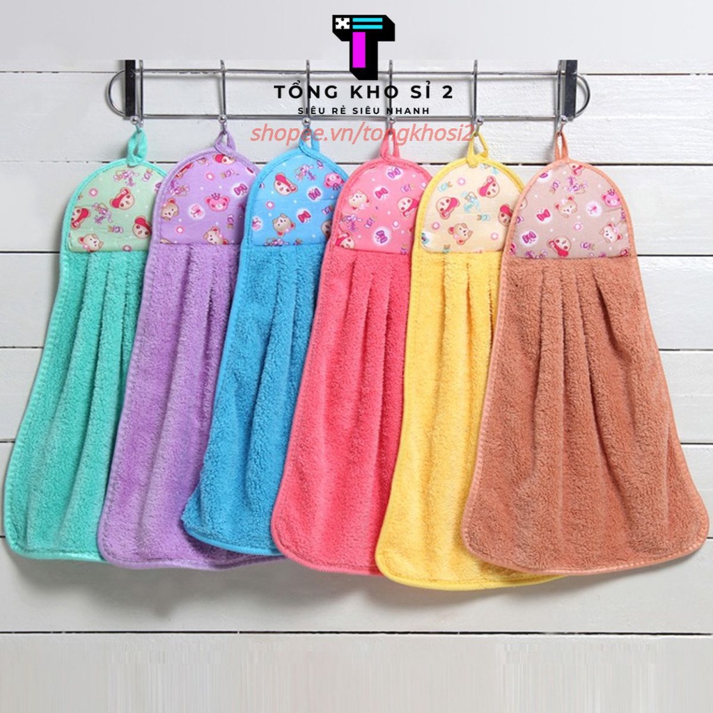 Khăn lau bếp 2 mặt khăn đa năng chất COTTON siêu thấm hút có móc treo tường lau tay giá rẻ KT 26x40cm