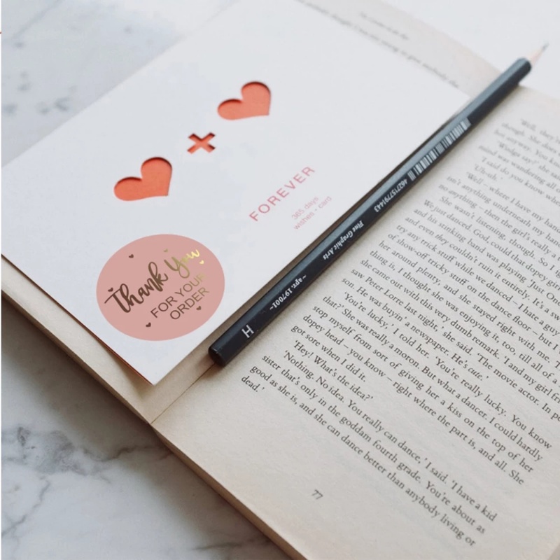 Bộ 500 Miếng Dán Tròn Màu Hồng In Chữ Thank You Dễ Thương Trang Trí Sổ Tay
