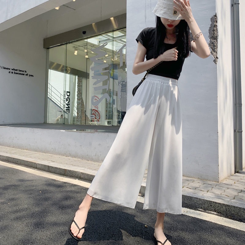 Quần Dài Lưng Cao Ống Rộng Phong Cách Hàn Quốc Cho Nữ