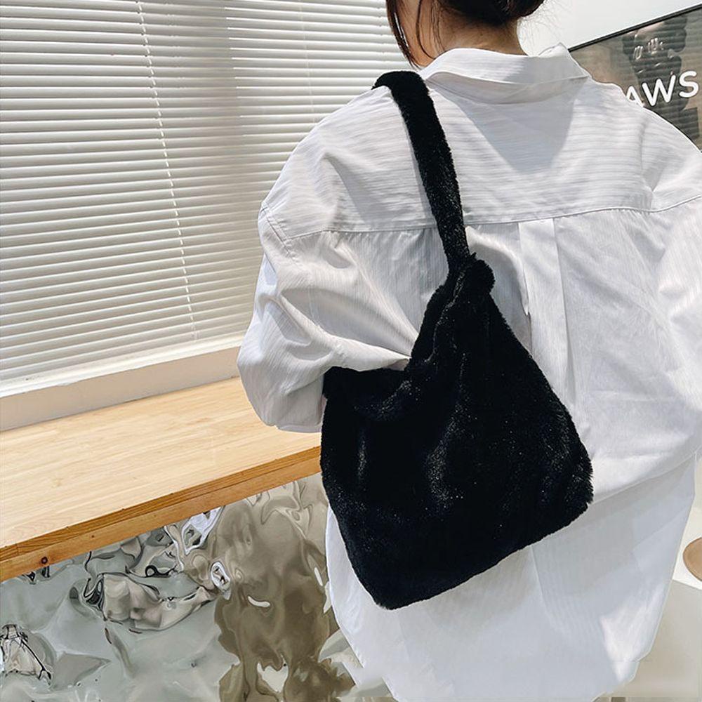 RAINBOW Women Girls Fluffy Shoulder Bag Female Handbag Shopping Bag Winter Autumn Plush Tote Fashion Top-handle Bag