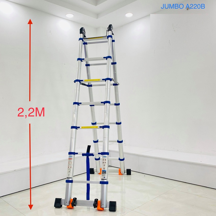 Thang Nhôm Rút, Thang Rút Nhôm Chữ A 5.6m-1.9m ĐAI XANH -  A190B,A220B,A250B,A280B NEW 2021 - Bảo Hành 24 Tháng