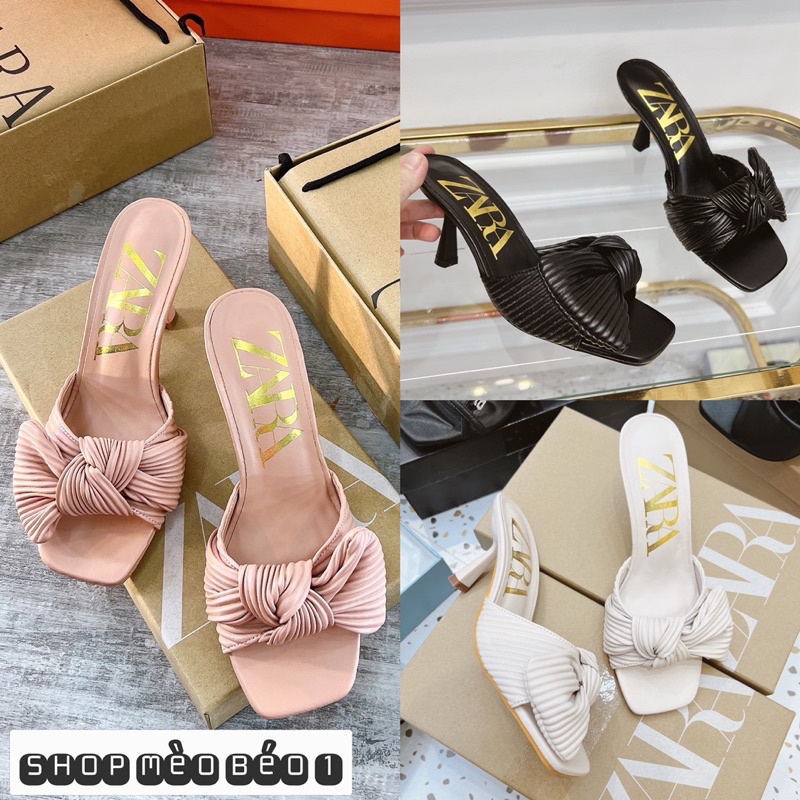 Guốc zara quai nơ ngang gót nhọn xuất dư fullbox