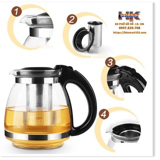 Ấm pha trà thủy tinh có lưới lọc 1300ml