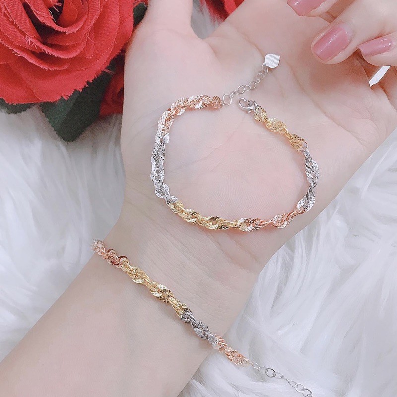 Lắc tay bạc S925 mạ 3 màu vàng , bạch kim , vàng hồng - Vàng Bạc Khải Khải