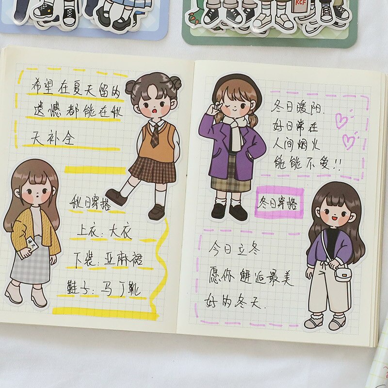 Set 10 Miếng Dán Trang Trí Nhật Ký Thủ Công Hình Cô Gái, chàng trai Dễ Thương