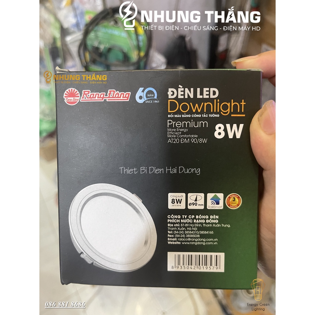 Combo Đèn Led Âm Trần Downlight Đổi Màu Rạng Đông AT20 ĐM - Công Suất 8w - Khoét Lỗ 90mm - Viền Vàng - Bảo Hành 2 Năm