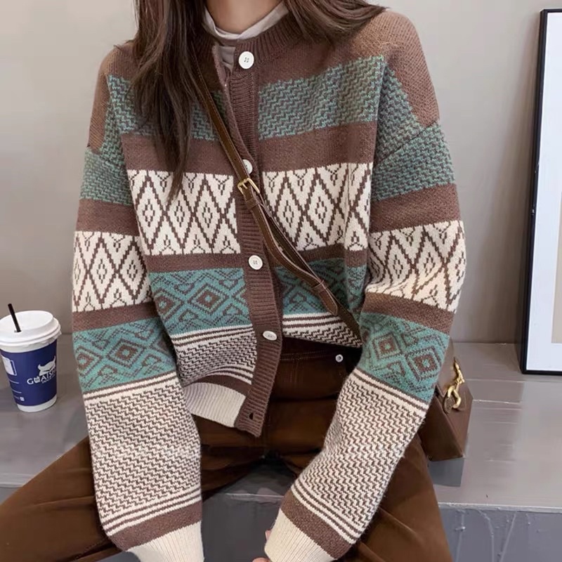 Áo len cardigan thổ cẩm phong cách vintage Hàn Quốc kl11