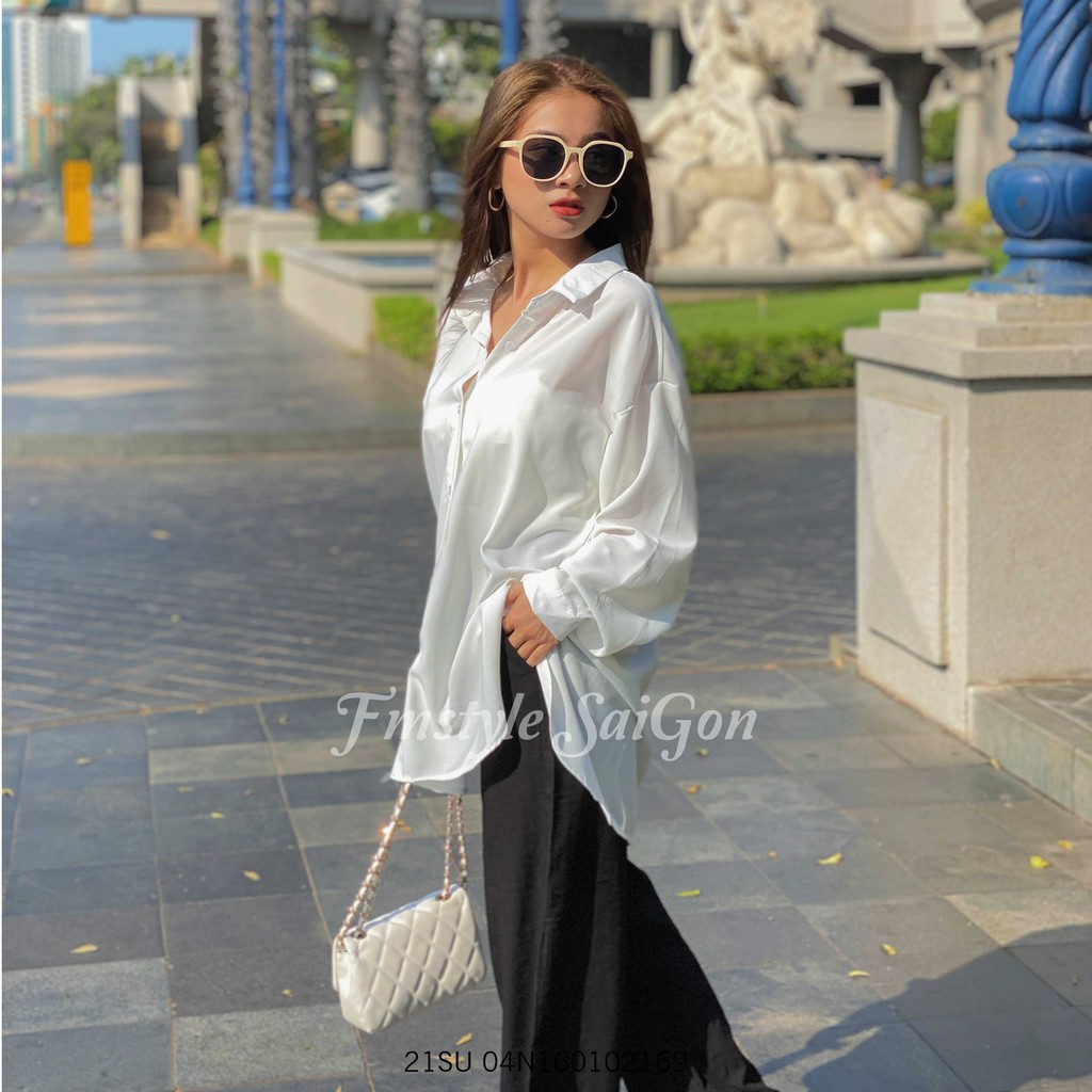 [Mã FATHANG5 giảm 10K đơn 50K] Sơ mi tay dài cổ bẻ vạt bầu Ulzzang thời trang nữ Fmstyle Saigon 21SU04N160102