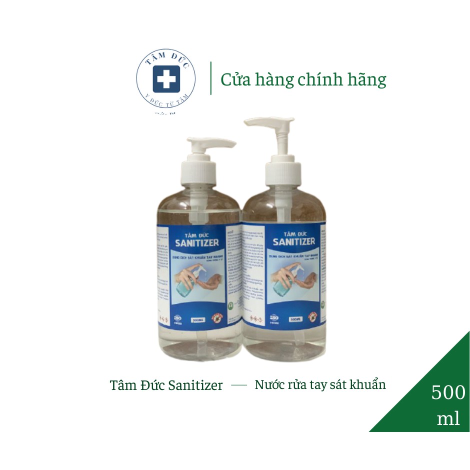 Nước rửa tay khô diệt khuẩn Tâm Đức Sanitizer dạng gel chiết xuất tinh dầu quế chai 500ml | BigBuy360 - bigbuy360.vn