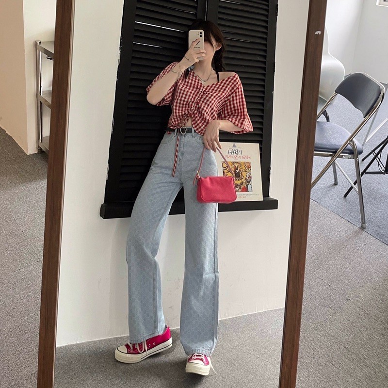 [Unicool.clo] Quần Jeans ống suông hoạ tiết Gucci