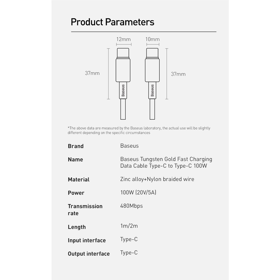 Cáp Baseus Sạc Nhanh Truyền Dữ Liệu 100w Usb C Pd Sang Usb Type C Dành Cho Macbook Ipad Xiaomi Mi Samsung