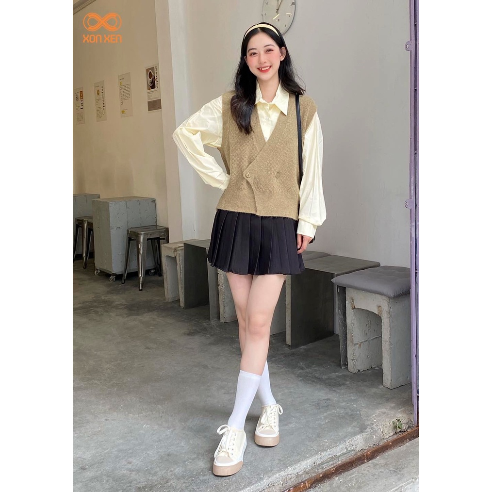 Áo len ghi lê nữ Áo ghi lê cổ tim đắp tà trước cá tính XONXEN SHOP freesize mã 09 | BigBuy360 - bigbuy360.vn