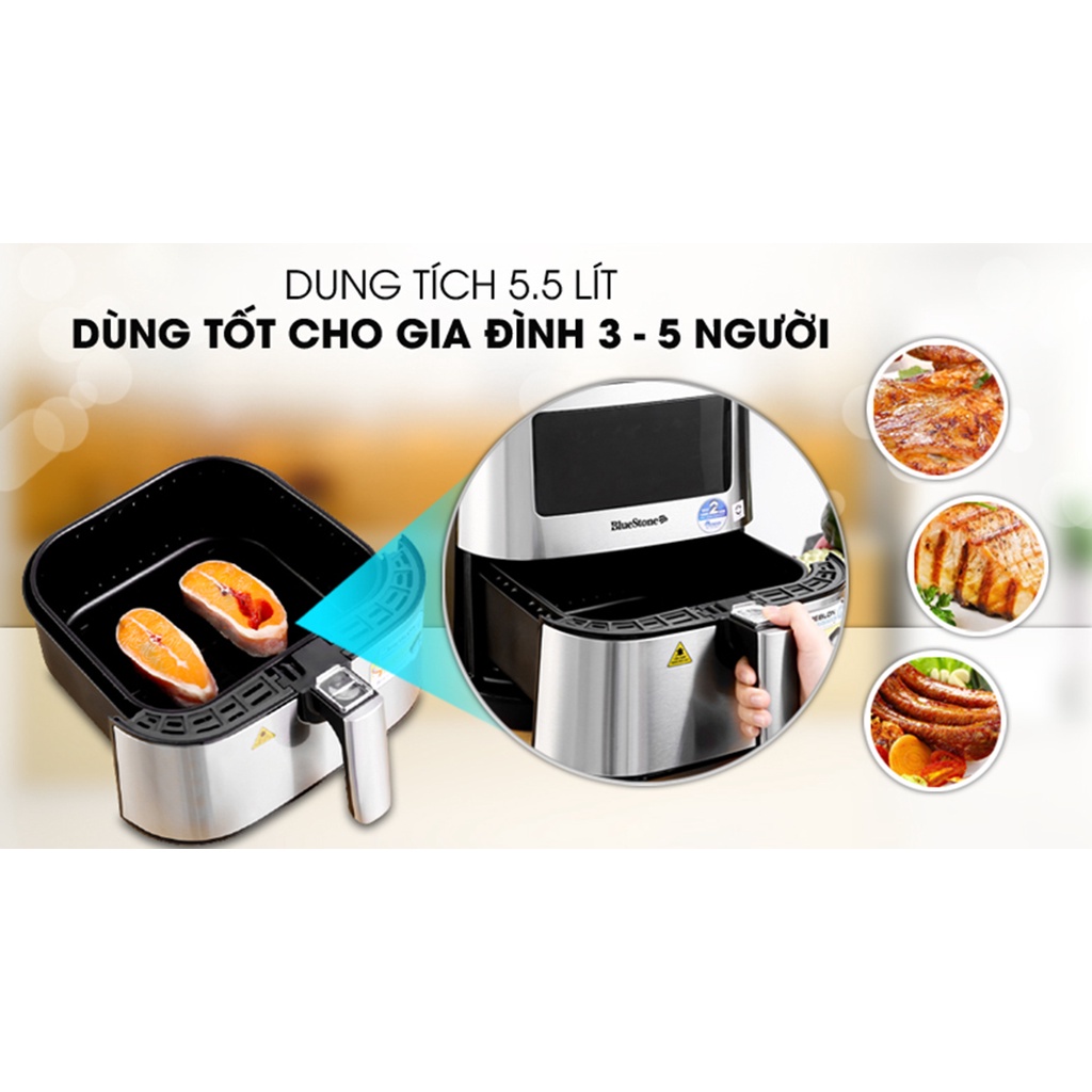 Nồi chiên không dầu Bluestone AFB-5878, Công suất cao 1700W, Dung tích 5.5 lít, Lớp chống dính Greblon, Bảo hành 2 năm