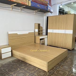 Combo Giường Tủ Phòng Ngủ Gỗ MDF CPX-CB09 Vàng Phối Trắng