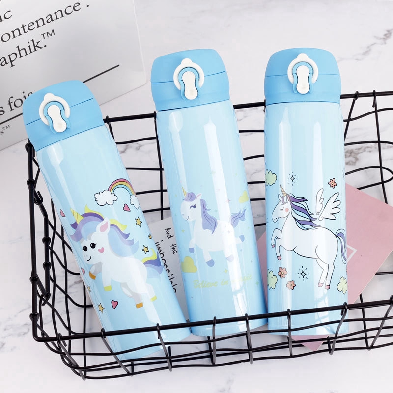 Bình nước thép không gỉ in hình ngựa một sừng hoạt hình Hàn Quốc