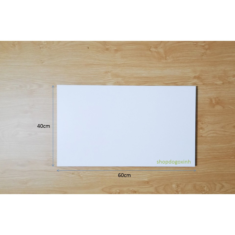Mặt gỗ 40cm x 60cm dày 17mm phủ melamine 2 mặt, 4 cạnh dán chỉ pvc chống thấm nước.