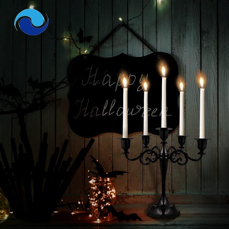 Giá Đỡ Nến Candelabra Bằng Kim Loại Màu Đen Kèm 5 Que Nến Phong Cách Gothic Trang Trí Nhà Cửa /