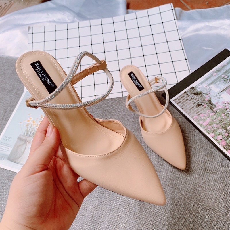Giày Cao Gót 7 Phân Gót Vàng Quai Hậu Đá  Sang Xịn