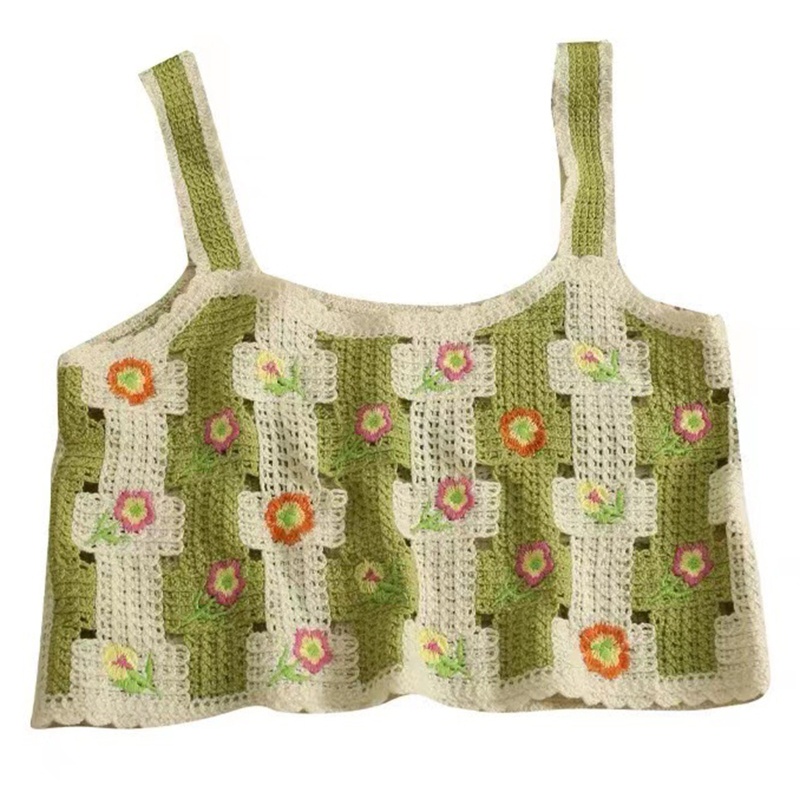 Brroa Áo Sweater Dệt Kim Không Tay Họa Tiết Kẻ Sọc Thêu Hoa Khối Màu Ngọt Ngào Cho Nữ