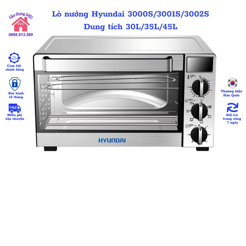 Lò nướng, bếp nướng điện Hyundai HDE 3000S/ HDE 3001S/ HDE 3002S, thương hiệu Hàn Quốc, hàng chính hãng, bh 12 tháng