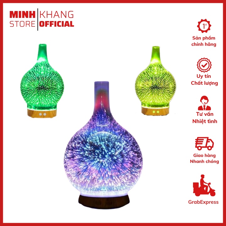 Máy Xông Tinh Dầu, Khuếch Tán Tinh Dầu Lọ Hoa 3D Pháo Hoa Siêu Lung Linh + 1 Lọ Tinh Dầu.