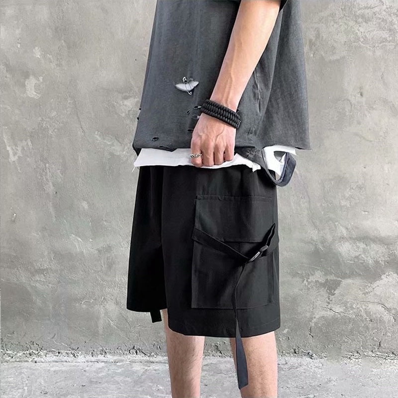 Quần short nam nữ kaki túi hộp mix chain phong cách unisex
