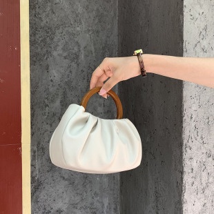 Túi xách tote mini mềm mại tay cầm gỗ xếp ly phối dây xích thời trang Hàn Quốc 2021 cho nữ