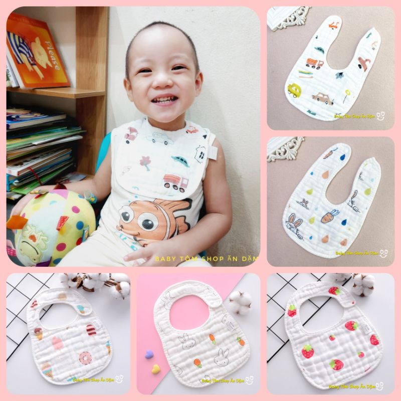 Yếm vải xô 8 lớp, mềm, nhẹ thấm hút cho bé NPP Baby Tôm, yếm chữ nhật cúc bấm, yếm vải xô
