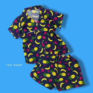 Pijama tole trái cây quần đùi nam nữ size dưới 58kg