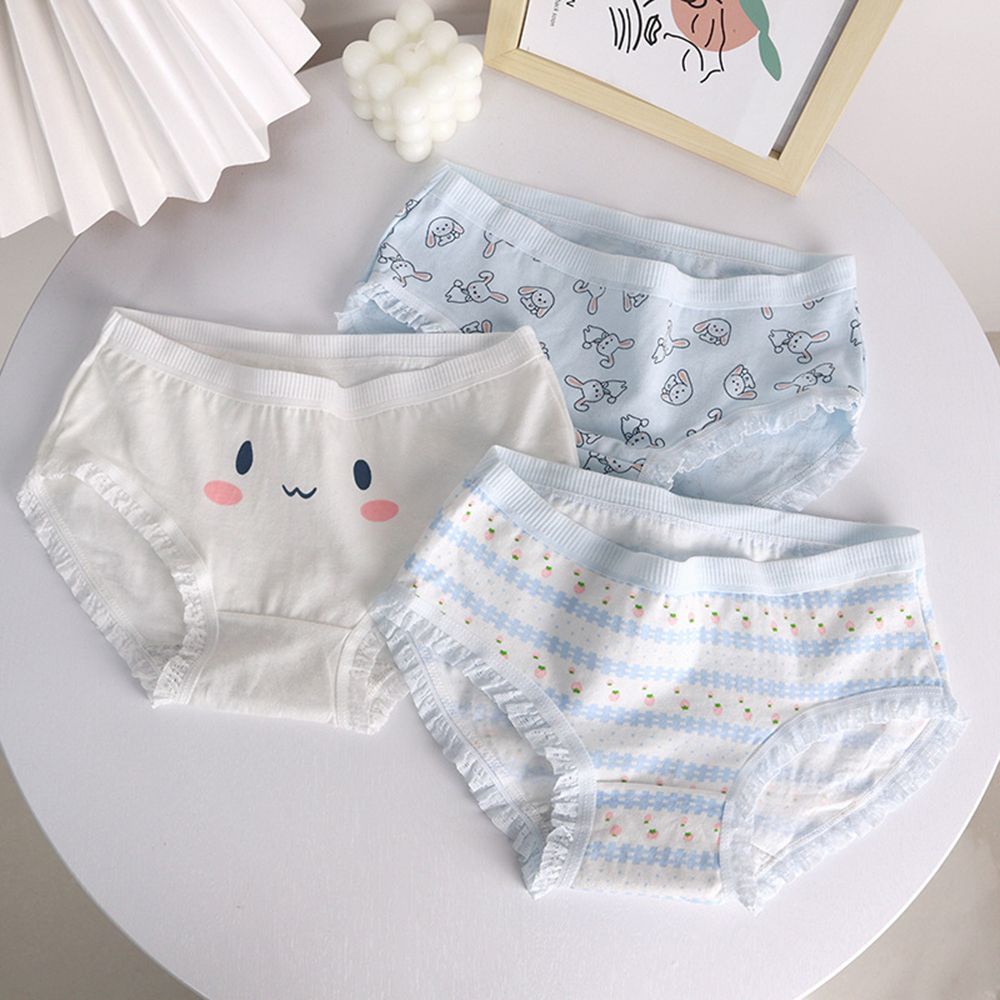 Quần lót cotton mềm mại lưng cao vừa phối bèo nhún họa tiết hoạt hình đáng yêu dành cho nữ