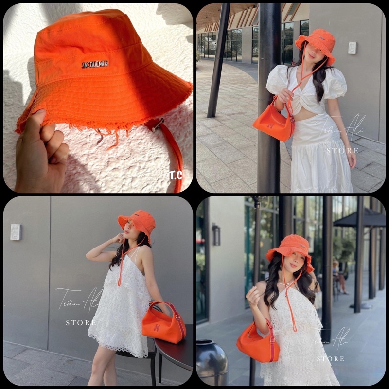 Mũ vành JACQUEMUS rách có quai, hàng quảng châu cao cấp ms14161