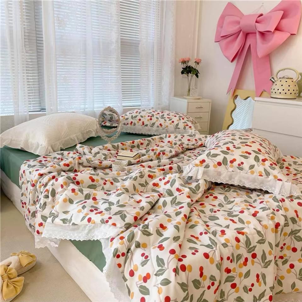 CHĂN GA GỐI ĐŨI BẠC HÀ 🍃🍃  𝐌𝐄̂̀𝐌 𝐌𝐈̣𝐍 𝐌𝐀́𝐓 🍃🍃 NHẬP KHẨU NGUYÊN SET CHĂN CHẦN BÔNG 4 MÓN
