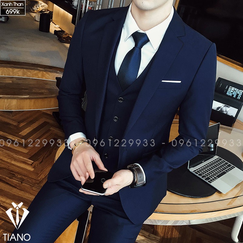 Bộ vest nam, Áo vest nam thời trang, bộ suit màu xanh than cao cấp lịch lãm cho phái mạnh, vải 2 lớp co dãn nhẹ.