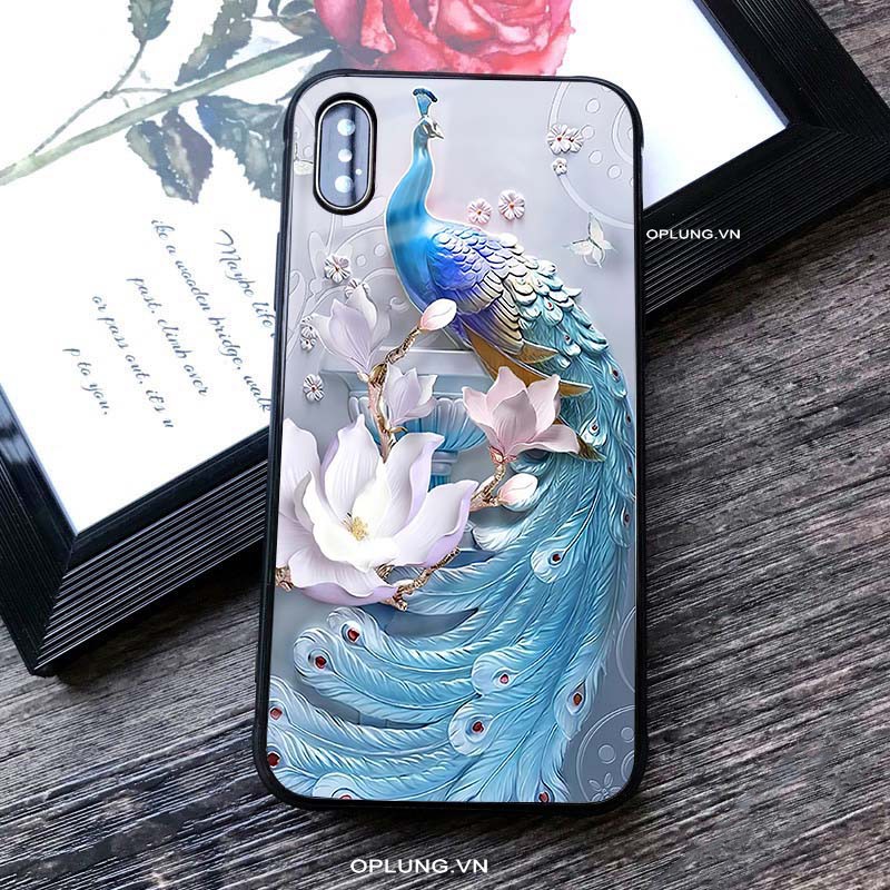 Ốp tráng gương iphone họa tiết hình con công cực đẹp ốp lưng kính cho iphone 6 đến 11 promax 13 pro max SE2020 k275