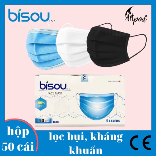 HỘP 50 CÁI KHẨU TRANG Y TẾ BISOU 4 LỚP, KHÁNG KHUẨN LỌC BỤI