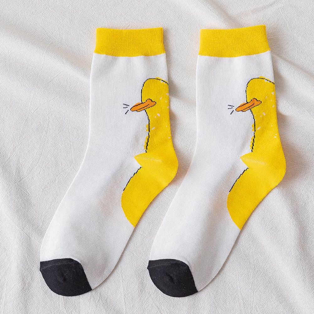 Tất cotton cổ cao in hình vịt vàng dễ thương cho nữ