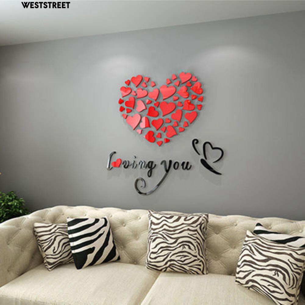 Decal dán tường hình chữ cái và trái tim tình yêu bằng acrylic