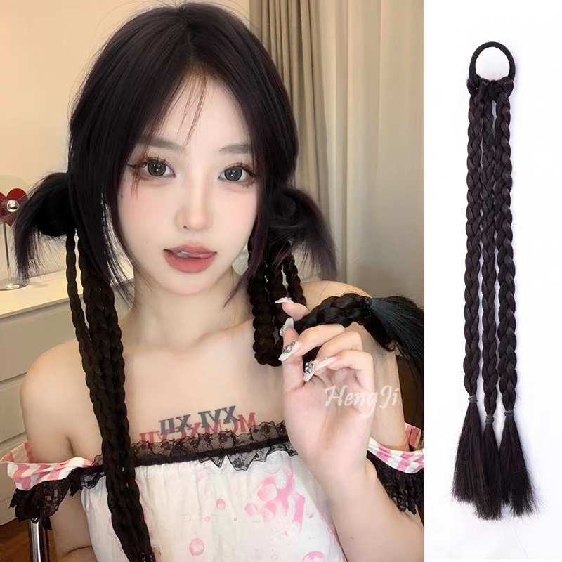 Tóc giả bím tóc nữ dễ thương mô phỏng y2k hot girl boxing twist braid net đỏ với cùng một kiểu tóc đuôi ngựa đôi