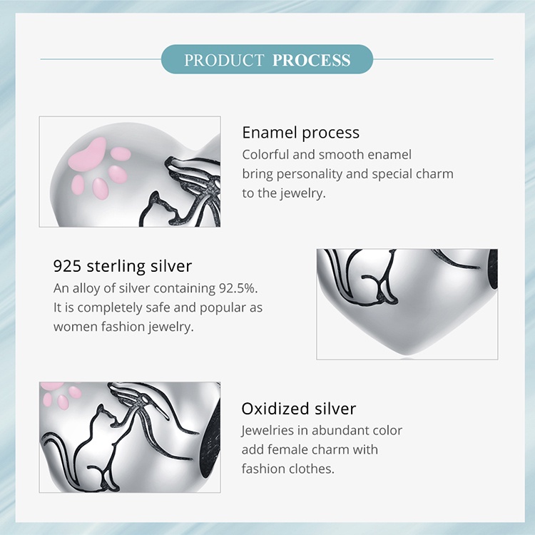 BAMOER Hạt Charm Hình Thú Cưng Bằng Bạc 925 Dùng Làm Vòng Tay / Vòng cổ Diy