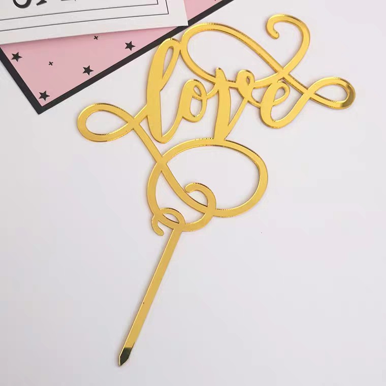 Cắm chữ mica, topper chữ LOVE cắm bánh kem màu vàng - Nhotimshop